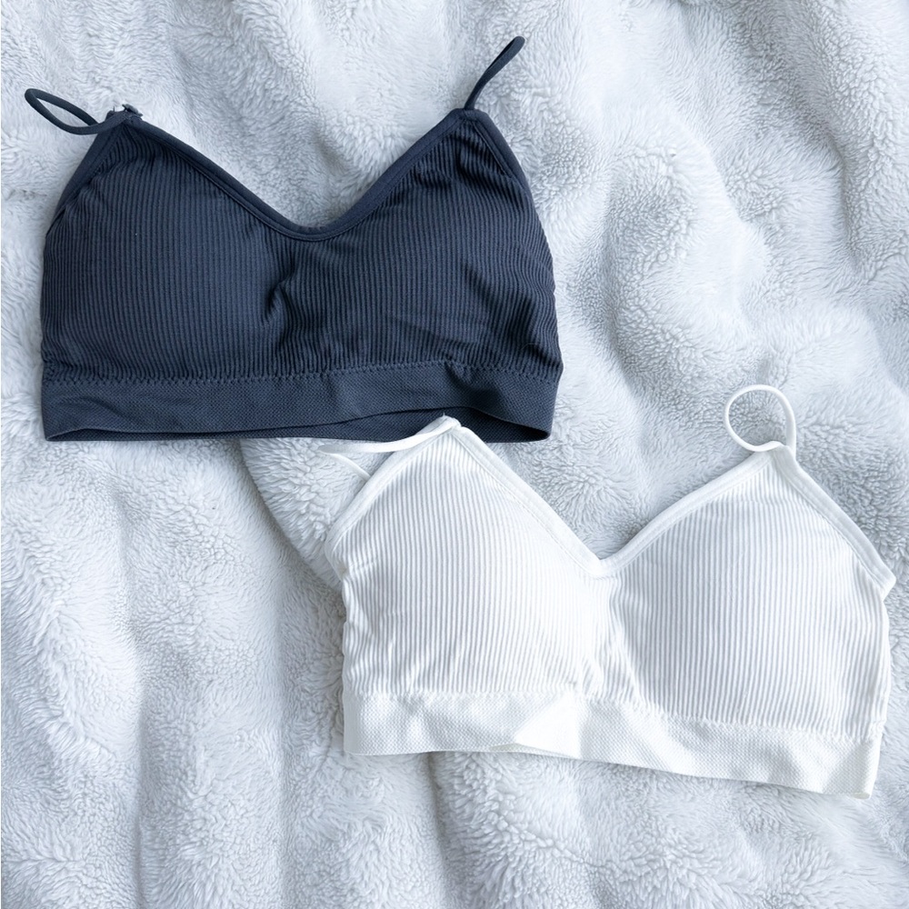 Elegant Ribbed Bralette Duo - Black and White